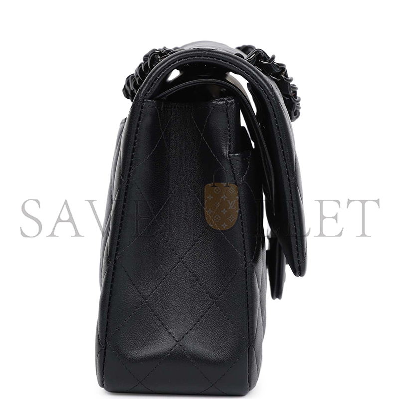 CHANEL MASTER MEDIUM CLASSIC DOUBLE FLAP BAG SO BLACK LAMBSKIN BLACK HARDWARE 1109944 (25*15*7cm)